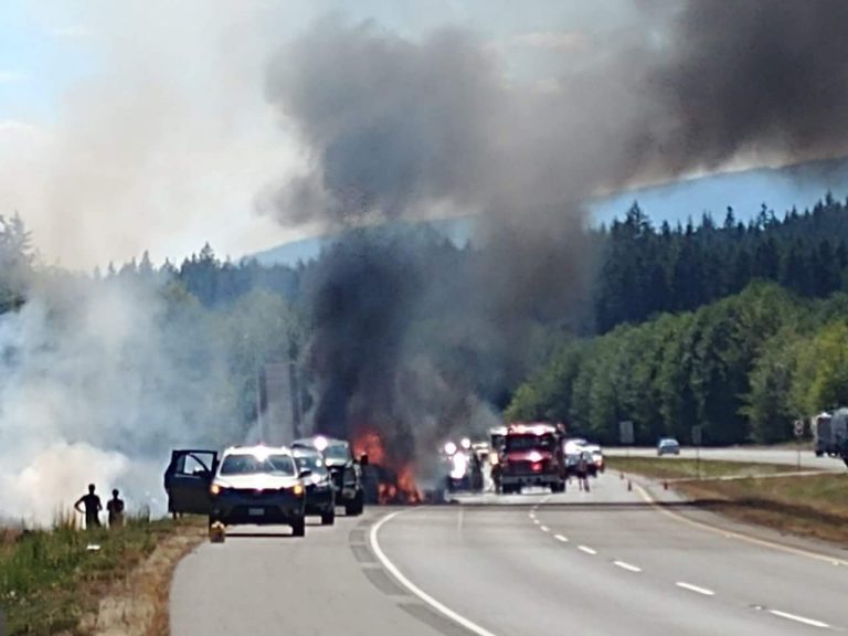 UPDATED: Burning camper closes northbound lanes on Highway 19