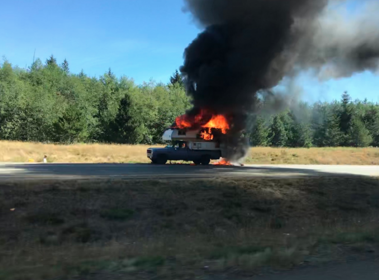 Truck destroyed by fire on Highway 19